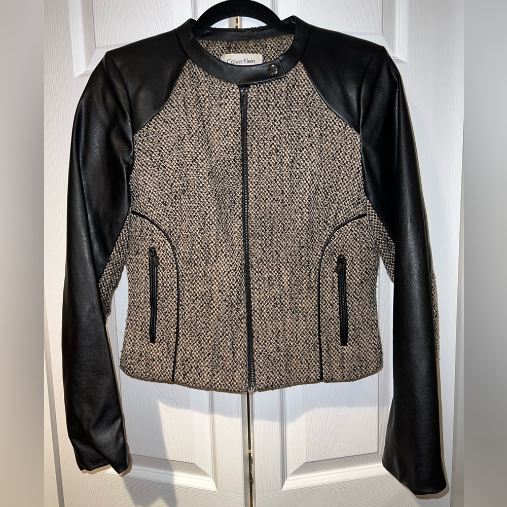 Calvin Klein Faux Leather Tweed Jacket